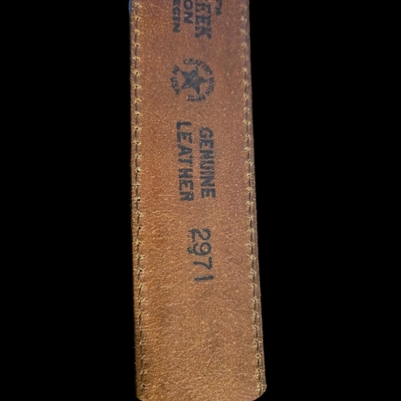 Tooled Cowboy Leather Brown Belt with Turquoise Silver Accent (Add Your Buckle) - Picture 5 of 7